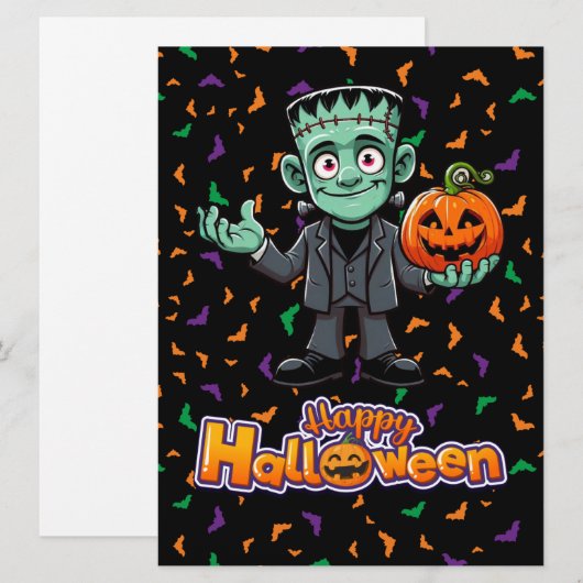 Schattige monster van Frankenstein met vleermuizen Feestdagenkaart (Voorkant / Achterkant)