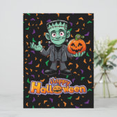 Schattige monster van Frankenstein met vleermuizen Feestdagenkaart (Staand voorkant)