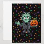 Schattige monster van Frankenstein met vleermuizen Feestdagenkaart (Voorkant / Achterkant)