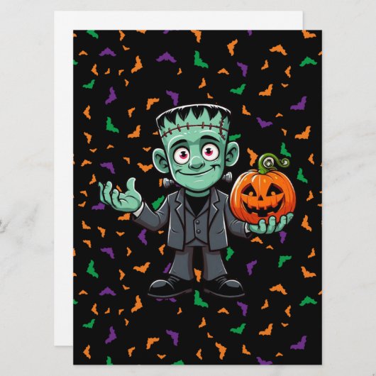 Schattige monster van Frankenstein met vleermuizen Feestdagenkaart (Voorkant / Achterkant)