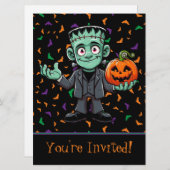 Schattige monster van Frankenstein met vleermuizen Feestdagenkaart (Voorkant / Achterkant)