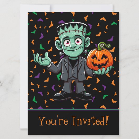 Schattige monster van Frankenstein met vleermuizen Feestdagenkaart (Voorkant)