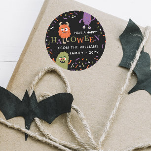Schattige Monsters Gelukkig Halloween Ronde Sticker