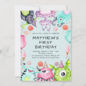 Schattige Monsters Kind 1e Verjaardagsfeest Kaart (Voorkant)