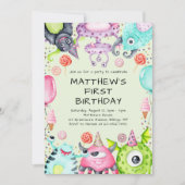 Schattige Monsters Kind 1e Verjaardagsfeest Kaart (Voorkant)
