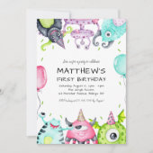 Schattige Monsters Kind 1e Verjaardagsfeest Kaart (Voorkant)