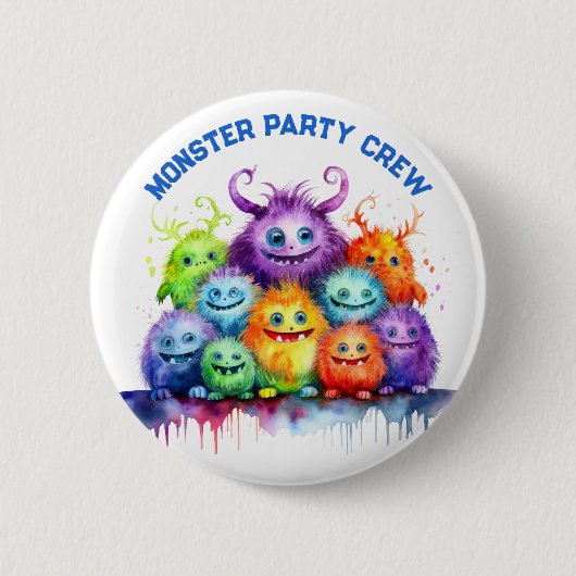 Schattige Monsters Kinderverjaardagsfeest Crew Ronde Button 5,7 Cm (Voorkant)