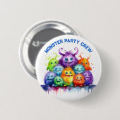 Schattige Monsters Kinderverjaardagsfeest Crew Ronde Button 5,7 Cm (Voorkant /achterkant)