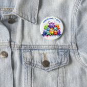 Schattige Monsters Kinderverjaardagsfeest Crew Ronde Button 5,7 Cm (In situ)