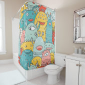 schattige monsters menigten naadloos patroon in bo douchegordijn (In situ)