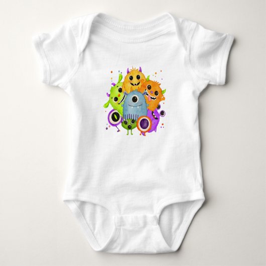 Schattige Monsters Waterverf Baby Bodysuit | Grapp (Voorkant)