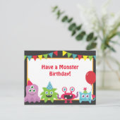 Schattige monstertje Happy Birthday Briefkaart (Staand voorkant)