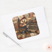 Schattige monteur egel rustige garage vierkante sticker (Envelop)