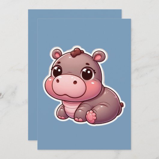 Schattige Moo Deng Baby Hippo Feestdagenkaart (Voorkant / Achterkant)