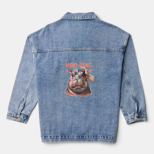 Schattige Moo Deng T-shirt Denim Jacket (Achterkant)