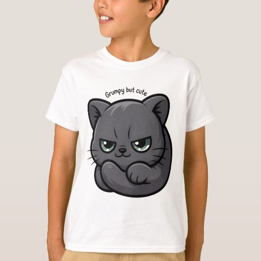 Schattige Moody Grey Kat Cartoon T-shirt (Voorkant)
