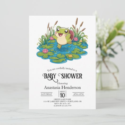 Schattige mooi kikker Baby shower Kaart (Staand voorkant)