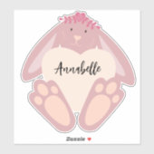 Schattige mooi meisje roze konijn met hart bloemen sticker (Vel)