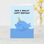 Schattige Mooie Blauwe Walvis Verjaardag Pet Pun V Kaart (Gele Bloem)