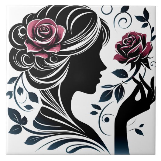 Schattige Mooie dame crafting home business Tegeltje (Voorkant)