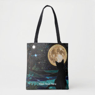 Schattige Mooie Kleurrijke Mozaïek Zwarte Kat Tote Bag