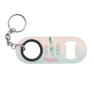 Schattige Mooie Moderne Meisjesachtige Veren Sleutelhanger Flessenopener