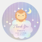 Schattige Moon and Stars Lion Cub Baby shower Beda Ronde Sticker (Voorkant)