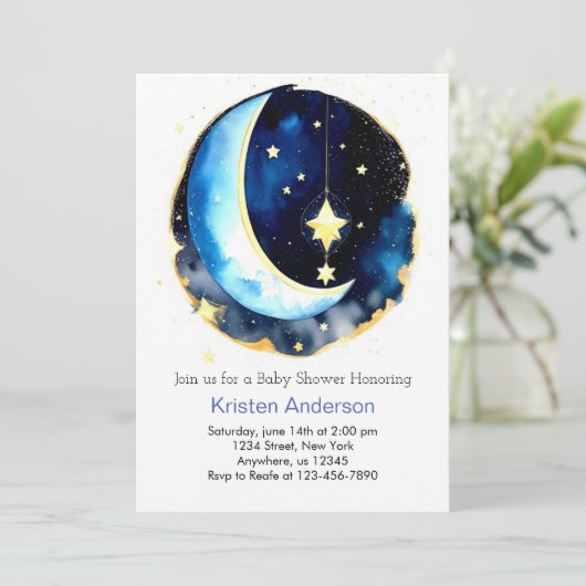 Schattige Moon and Stars Space Girl Baby shower Kaart (Staand voorkant)