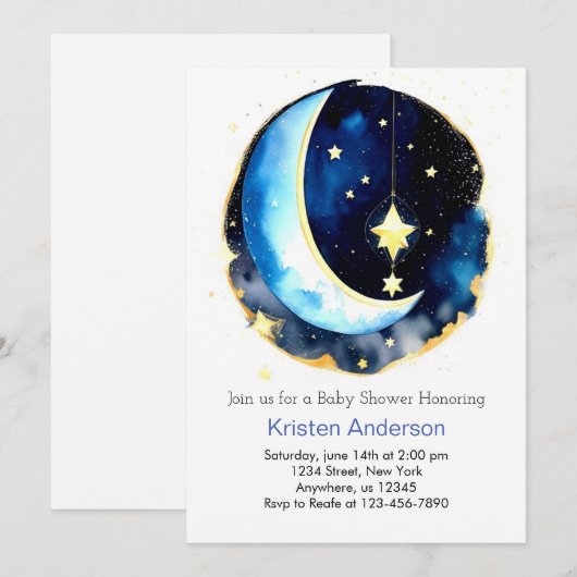 Schattige Moon and Stars Space Girl Baby shower Kaart (Voorkant / Achterkant)