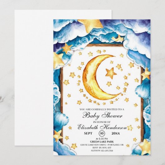 Schattige Moon Celestial Baby shower Kaart (Voorkant / Achterkant)