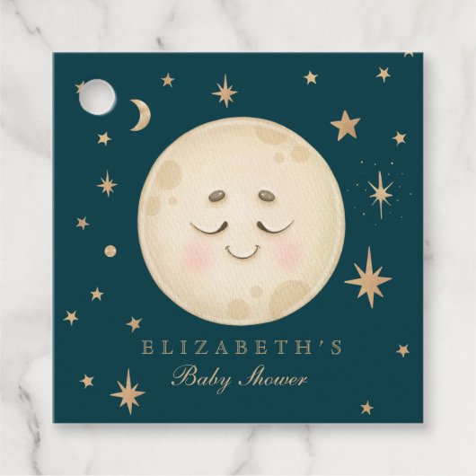 Schattige Moon en Star Navy Baby shower Bedankjes Labels (Voorkant)