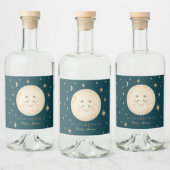Schattige Moon en Star Navy Baby shower Likeurfles Etiket (Flessen)