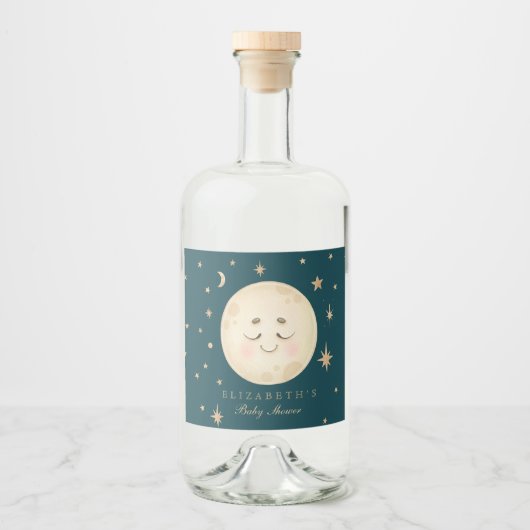 Schattige Moon en Star Navy Baby shower Likeurfles Etiket (Voorkant)