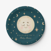 Schattige Moon en Star Navy Baby shower Papieren Bordje (Voorkant)