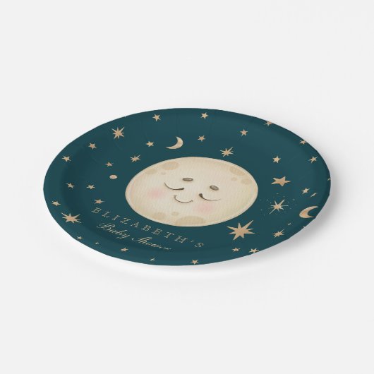 Schattige Moon en Star Navy Baby shower Papieren Bordje (Gekanteld)