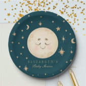 Schattige Moon en Star Navy Baby shower Papieren Bordje
