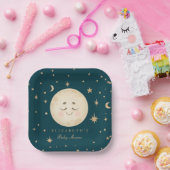 Schattige Moon en Star Navy Baby shower Papieren Bordje (Feest)