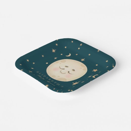 Schattige Moon en Star Navy Baby shower Papieren Bordje (Gebogen)