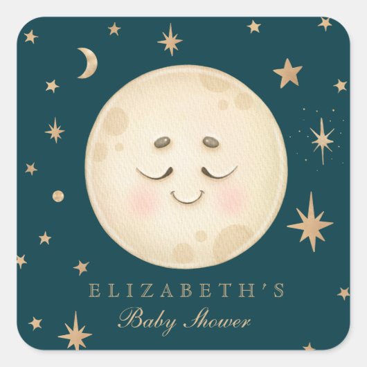 Schattige Moon en Star Navy Baby shower Vierkante Sticker (Voorkant)