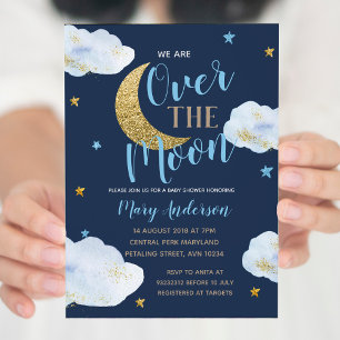 Schattige Moon Navy blauw en goud Baby shower Kaart