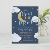 Schattige Moon Navy blauw en goud Baby shower Kaart (Staand voorkant)