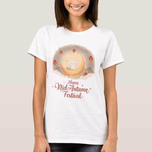 Schattige Moon Rabbit - Happy Mid-Autumn Festival  T-shirt (Voorkant)