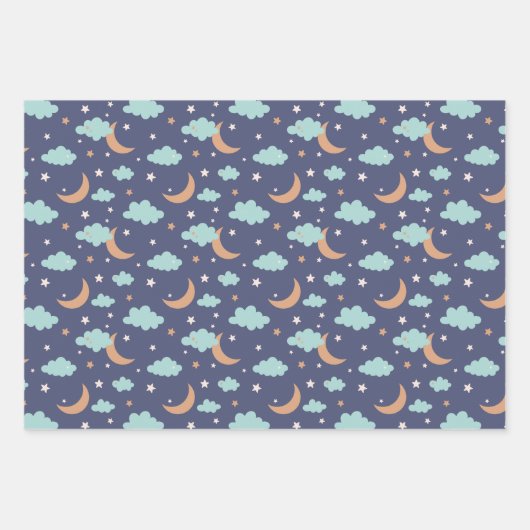 Schattige Moon Star Cloud Pattern Inpakpapier Vel (Voorkant 3)