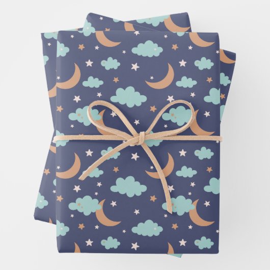 Schattige Moon Star Cloud Pattern Inpakpapier Vel (In situ)