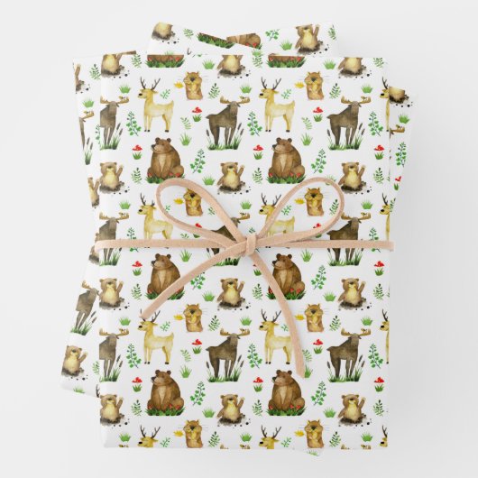 Schattige Moose Deer Forest Animals Pattern Inpakpapier Vel (In situ)