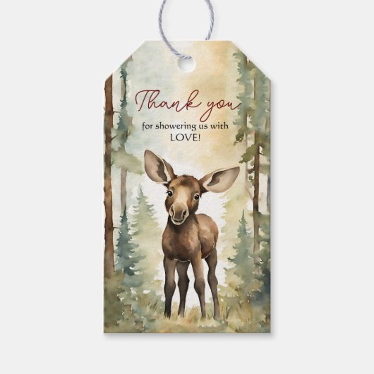 Schattige Moose Gender Neutral Baby shower Dank u Cadeaulabel (Voorkant)