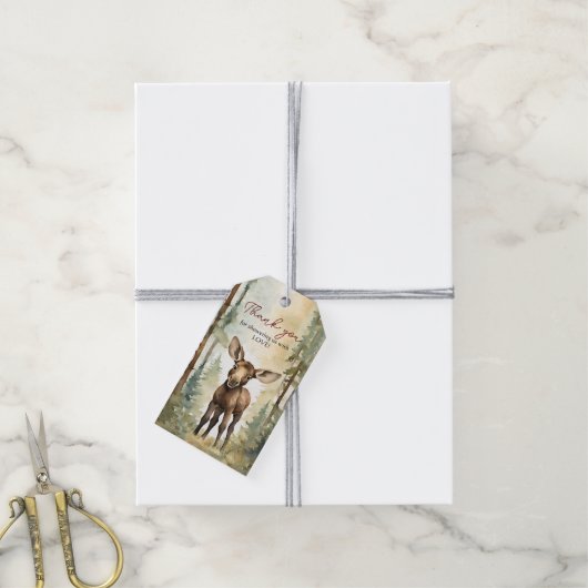 Schattige Moose Gender Neutral Baby shower Dank u Cadeaulabel (Met Touw)