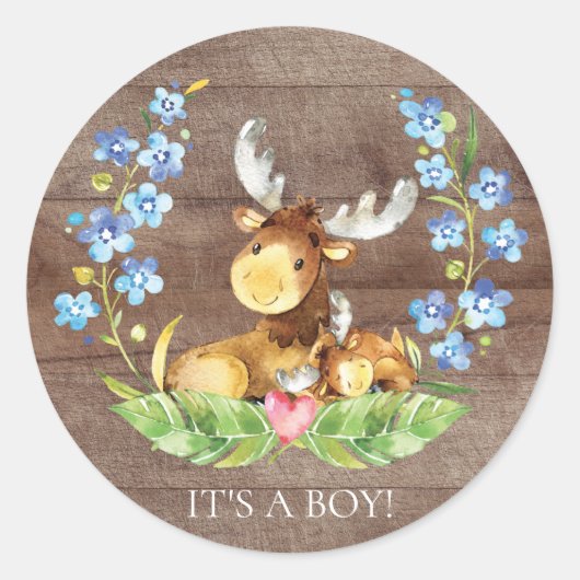 Schattige Moose Het is een Boy Favor Sticker (Voorkant)
