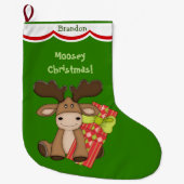 Schattige Moosey Christmas Gepersonaliseerd Grote Kerstsok (Voorkant)