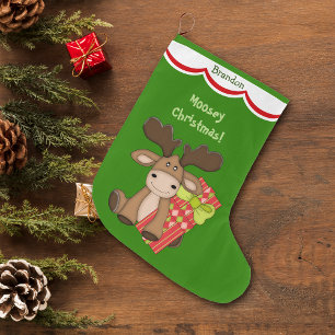Schattige Moosey Christmas Gepersonaliseerd Grote Kerstsok